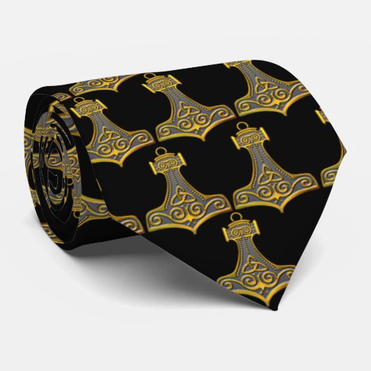 Thors Hammer Gold Black achtergrond Stropdas (Opgerold)