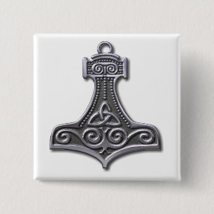 Thor's Hammer-Silver Vierkante Button 5,1 Cm