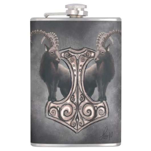 Thor's Might: Mjölnir en de donderende metgezel Heupfles (Voorkant)