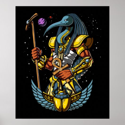 Thoth Egyptian God Ankh Scarab Ancient Symbol Poster (Voorkant)