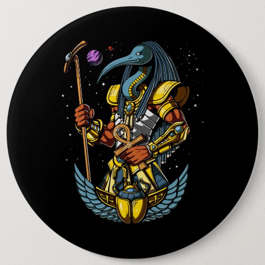 Thoth Egyptian God Ankh Scarab Ancient Symbol Ronde Button 6,0 Cm (Voorkant)