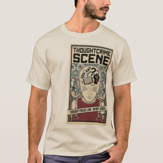 Thoughtcrime Scene Dystopian Surrealist Warning T-shirt (Voorkant)