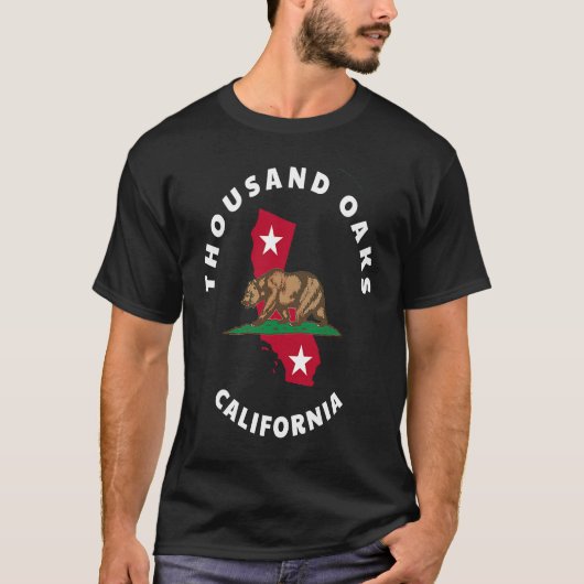 Thousand Oaks California CA Flag and Bear Badge So T-shirt (Voorkant)