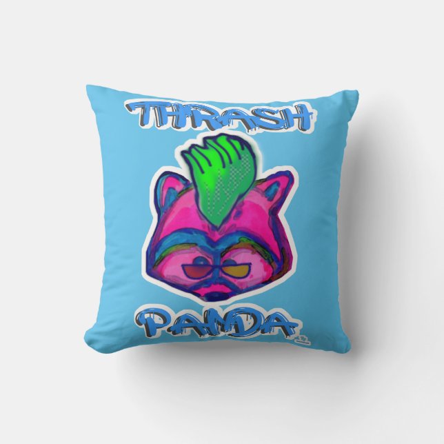 Thrash Panda Epische Punk Wasbeer Toon Kunst Kussen (Voorkant)