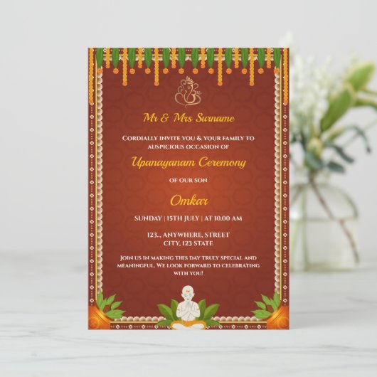 Thread Ceremony Invitation, Upanayaanse Kaart (Staand voorkant)