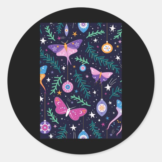 Threadless Carly Watts Kerstmotten Grafisch Ronde Sticker (Voorkant)
