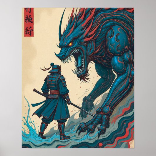 "Threads of War – Cyber Samurai vs Glyph Beast" Poster (Voorkant)