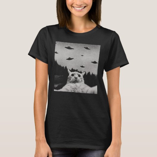 ThreadWeird Alien Cat UFO T-shirt - Classic Fit, R (Voorkant)