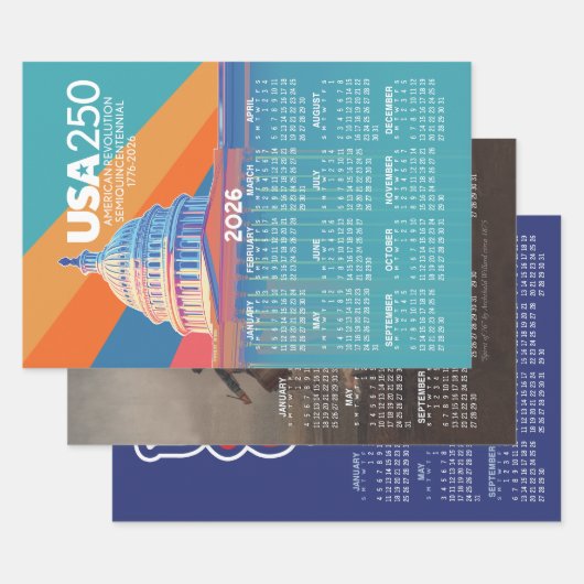 Three 2026 Calendars Celebrating USA 250 america's Inpakpapier Vel (Set)