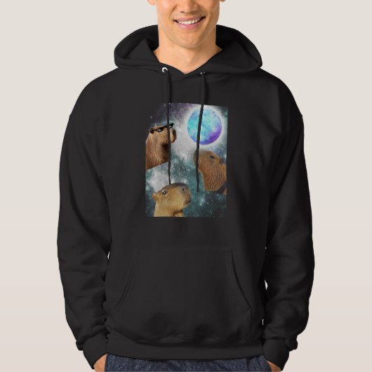 Three 3 Moon Capybaras Space Rodent Animal Parody  Hoodie (Voorkant)