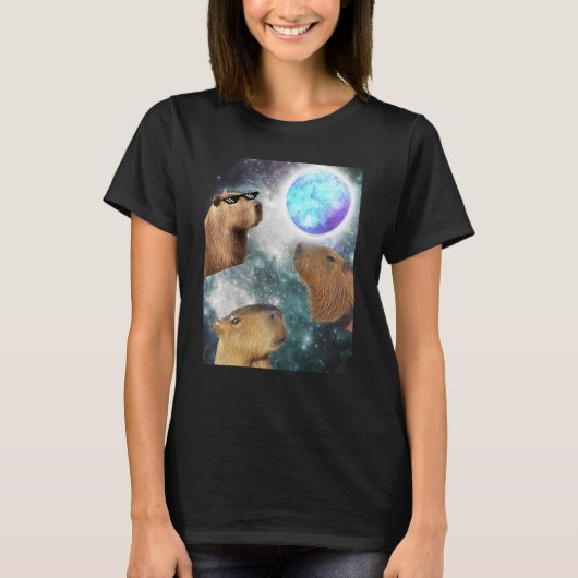 Three 3 Moon Capybaras Space Rodent Animal Parody  T-shirt (Voorkant)
