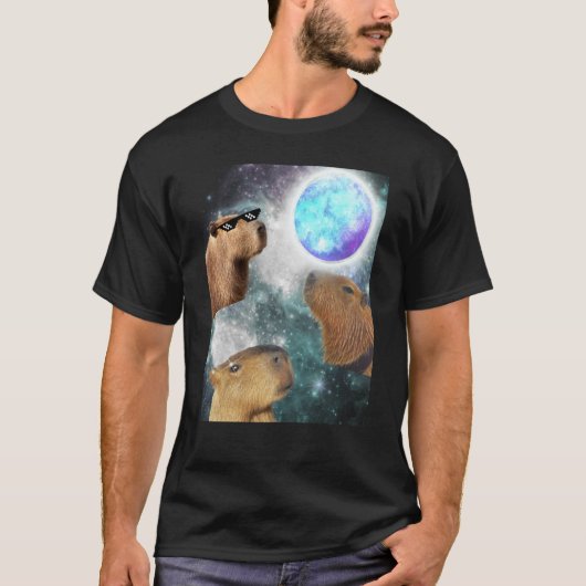 Three 3 Moon Capybaras Space Rodent Animal Parody  T-shirt (Voorkant)