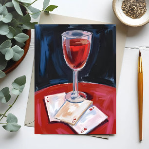 Three Aces Poker Lucky Hand Wijn Aquarel Briefkaart