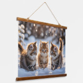 Three adorable kittens playing in the snow, cute hangend wandkleed (Gebogen)