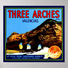 Three Arches Valencia Sinaasappels Fruitkrat Label Poster