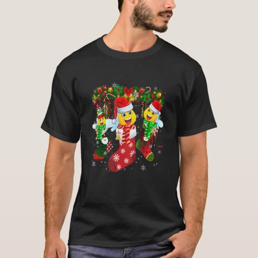 Three Bee In Socks Christmas Santa Hat T-shirt (Voorkant)