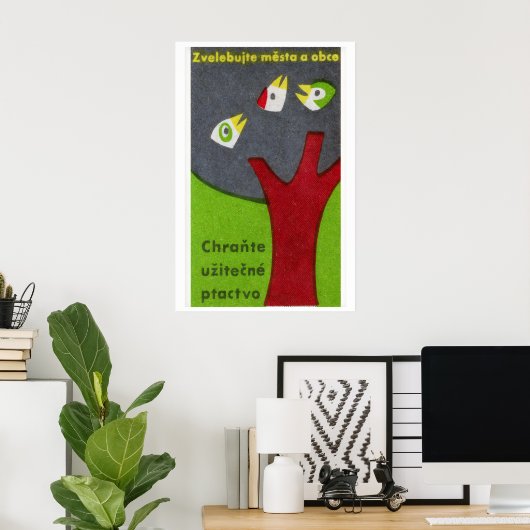 Three Birds in Tree - Matchbox Print - Czech Wall (Thuiskantoor)