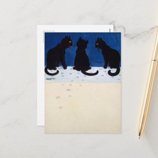 Three Black Cats in the Snow by Louis Wain Feestdagenkaart (Voorkant / Achterkant in situ)