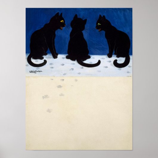 Three Black Cats in the Snow by Louis Wain Poster (Voorkant)
