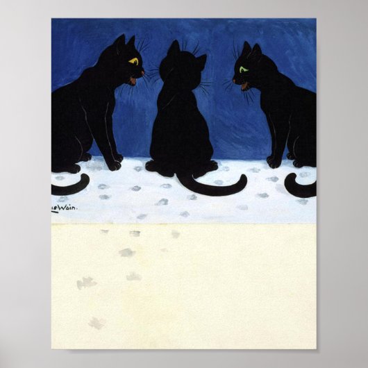 Three Black Cats In The Snow By Louis Wain Poster (Voorkant)