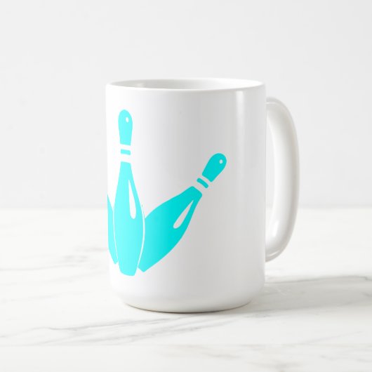 Three Bowling Pins Aqua Blue Koffiemok (Voorkant rechts)