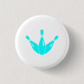 Three Bowling Pins Aqua Blue Ronde Button 3,2 Cm (Voorkant)