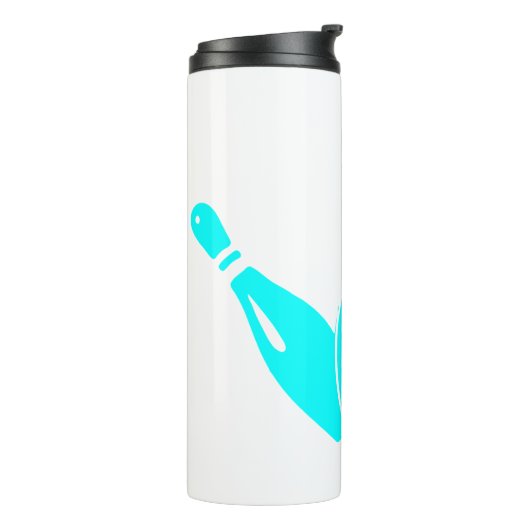 Three Bowling Pins Aqua Blue Thermosbeker (Gedraaid links)