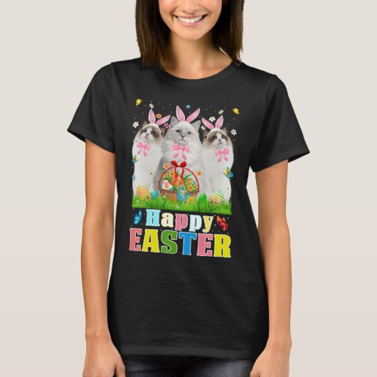 Three Bunny Ragdoll Cats & Easter Egg Basket Easte T-shirt (Voorkant)