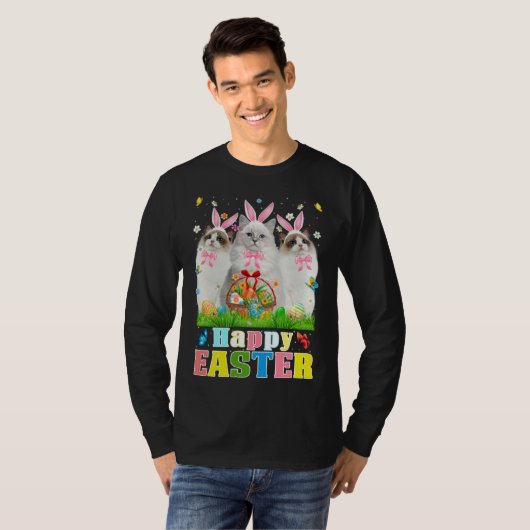 Three Bunny Ragdoll Cats & Easter Egg Basket Easte T-shirt (Voorkant volledig)