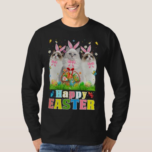 Three Bunny Ragdoll Cats & Easter Egg Basket Easte T-shirt (Voorkant)