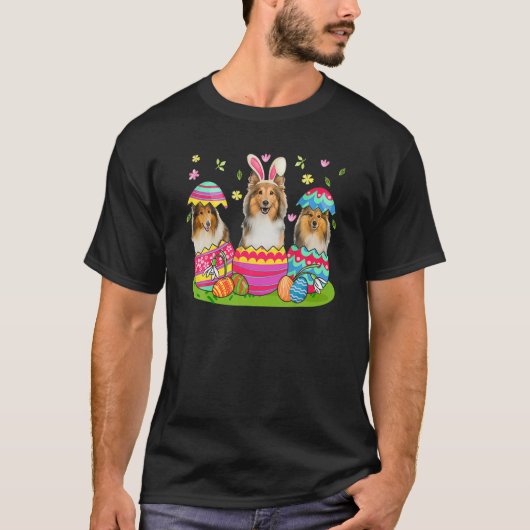 Three Bunny Shetland Sheepdog Inside Easter Egg Ha T-shirt (Voorkant)