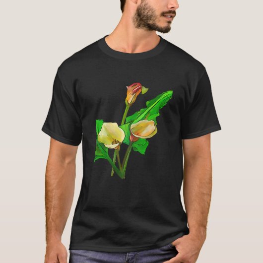 Three Calla Lilies Black Outline T-shirt (Voorkant)