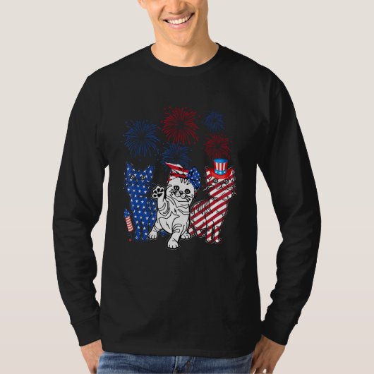 Three Cat 4th Of July American Flag Patriotic Cat T-shirt (Voorkant)