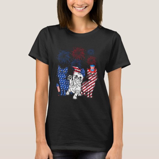 Three Cat 4th Of July American Flag Patriotic Cat T-shirt (Voorkant)
