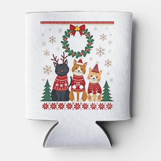 Three Cat Funny Christmas Cat Ugly Xmas Sweater Me Blikjeskoeler (Voorkant)