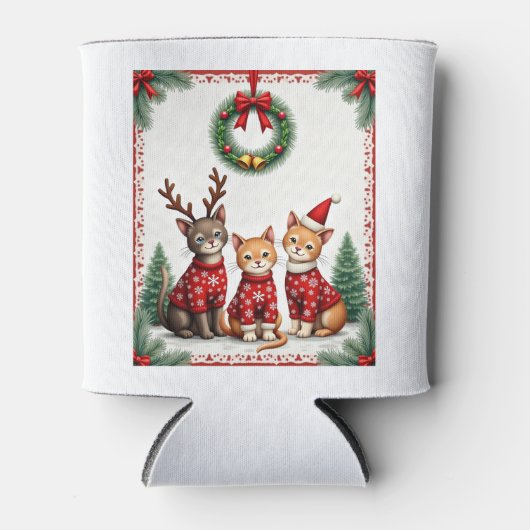 Three Cat Funny Christmas Cat Ugly Xmas Sweater Me Blikjeskoeler (Voorkant)