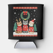 Three Cat Funny Christmas Cat Ugly Xmas Sweater Me Blikjeskoeler (Voorkant)