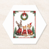 Three Cat Funny Christmas Cat Ugly Xmas Sweater Me Kartonnen Onderzetters (Voorkant)