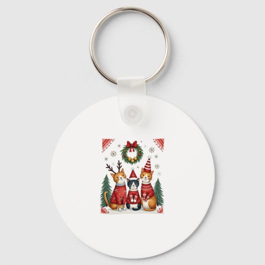 Three Cat Funny Christmas Cat Ugly Xmas Sweater Me Sleutelhanger (Voorkant)