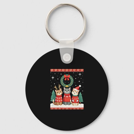 Three Cat Funny Christmas Cat Ugly Xmas Sweater Me Sleutelhanger (Voorkant)