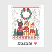 Three Cat Funny Christmas Cat Ugly Xmas Sweater Me Sticker (Vel)