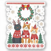 Three Cat Funny Christmas Cat Ugly Xmas Sweater Me Sticker (Voorkant)