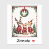 Three Cat Funny Christmas Cat Ugly Xmas Sweater Me Sticker (Vel)