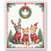 Three Cat Funny Christmas Cat Ugly Xmas Sweater Me Sticker (Voorkant)