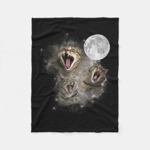Three Cat Meow Moon Funny Weird Cursed Meme Fleece Deken