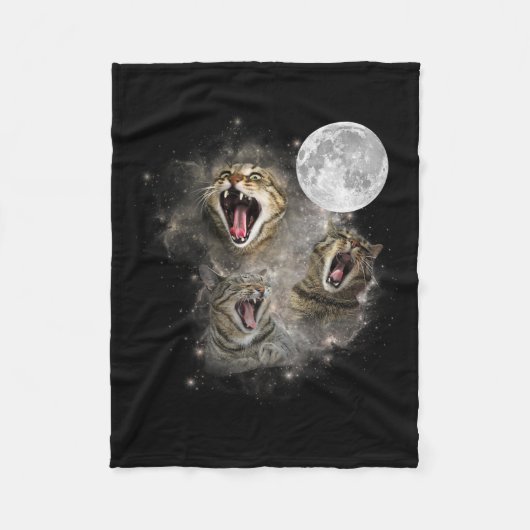 Three Cat Meow Moon Funny Weird Cursed Meme Fleece Deken (Voorkant)