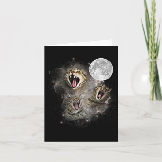 Three Cat Meow Moon Funny Weird Cursed Meme Kaart (Voorkant)