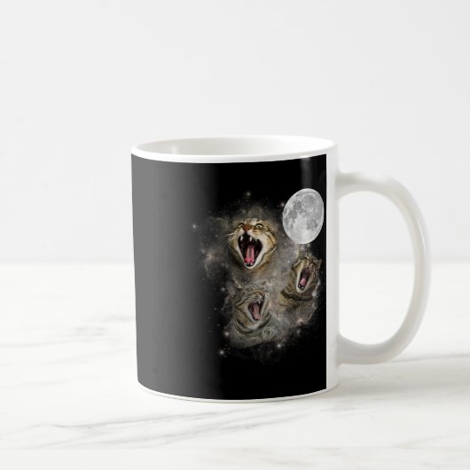 Three Cat Meow Moon Funny Weird Cursed Meme Koffiemok (Rechts)