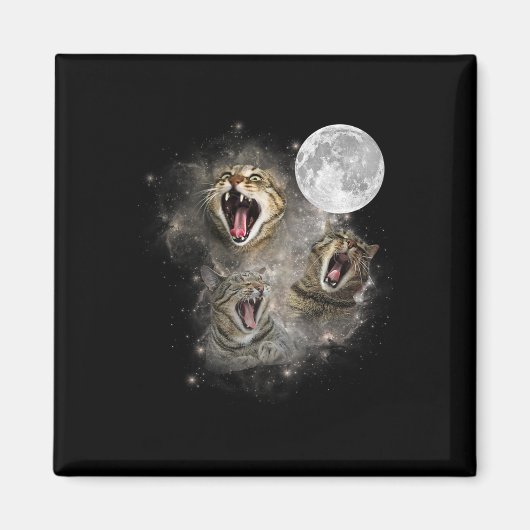 Three Cat Meow Moon Funny Weird Cursed Meme Magneet (Voorkant)