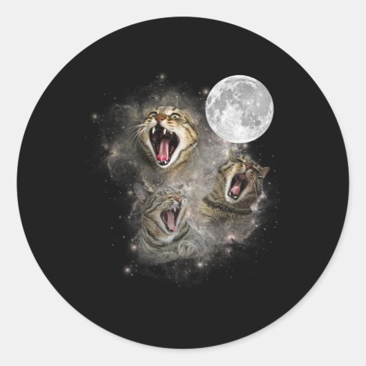 Three Cat Meow Moon Funny Weird Cursed Meme Ronde Sticker (Voorkant)